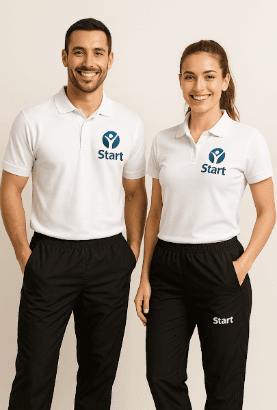 Profissionais uniformizados da Start Saúde e Vida